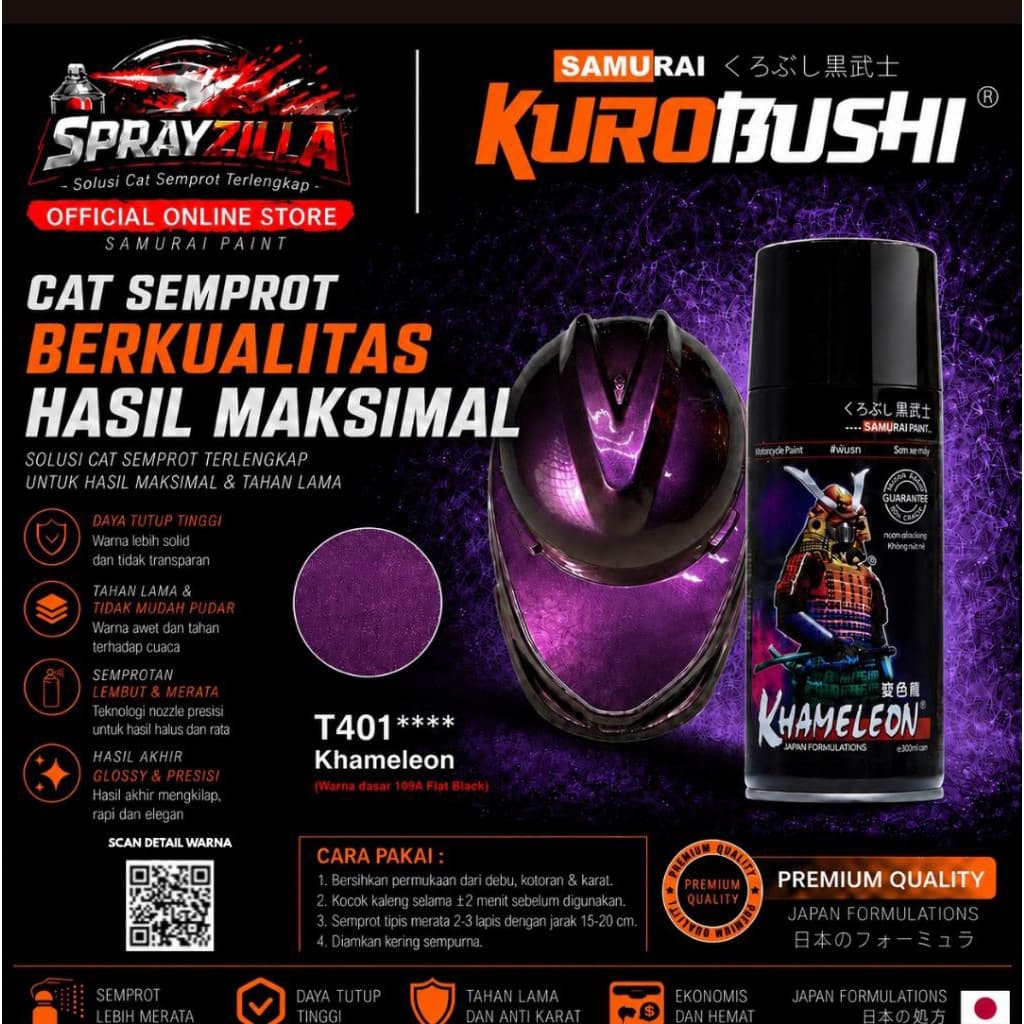 Samurai Paint Khameleon Purple T401 Bunglon Ungu T401 Cat Aerosol Kualitas Kompresor