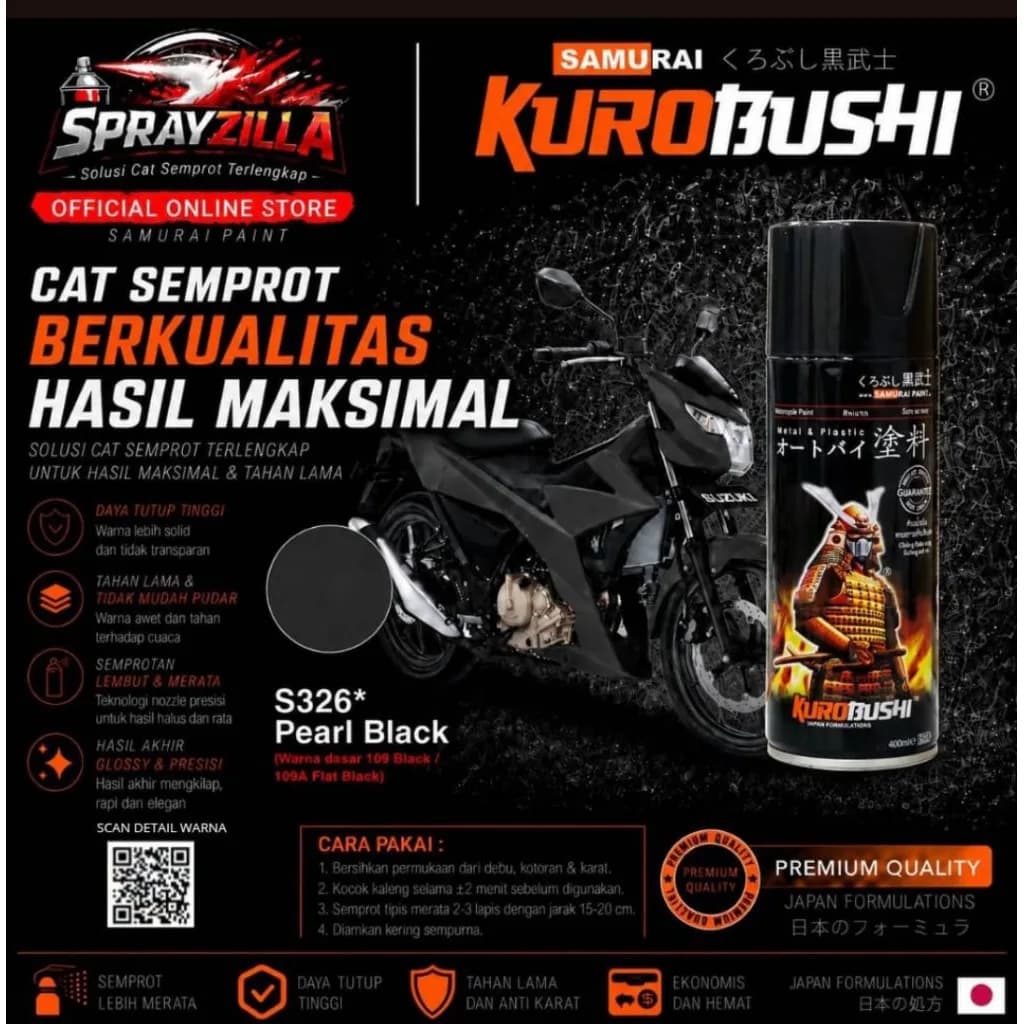 Samurai Paint Pearl Black Suzuki #S326 Cat Aerosol Kualitas Kompresor
