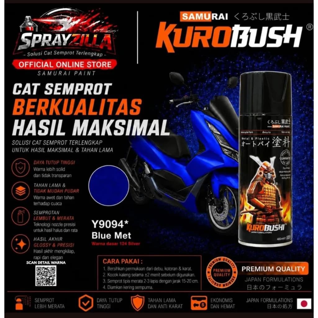 Samurai Paint Blue Met Yamaha Y9094* Cat Aerosol Kualitas Kompresor