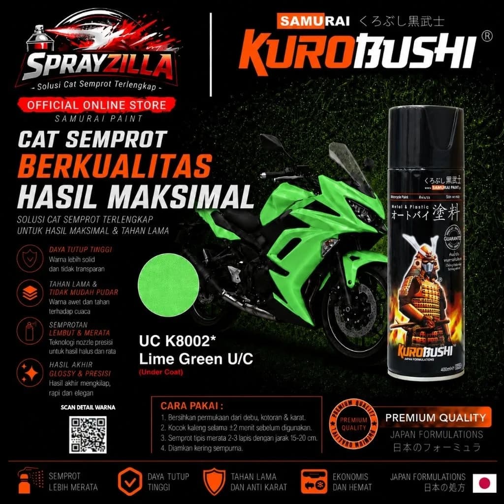 2 Coat System Lime Green UC + TC K8002 Cat Aerosol Kualitas Kompresor