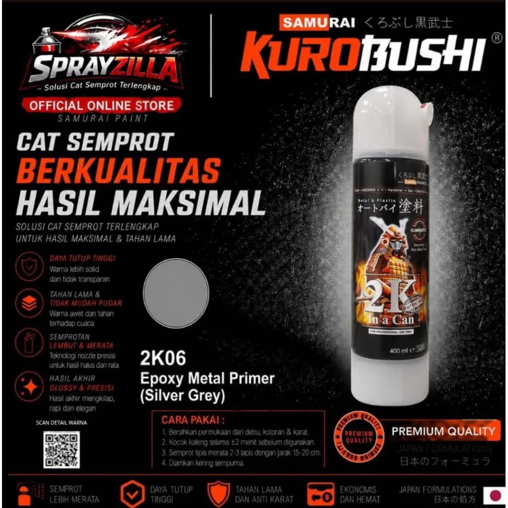 Samurai Paint Epoxy 2K06 Epoxy Metal Primer Silver #2k06 Cat Aerosol Kualitas Kompresor