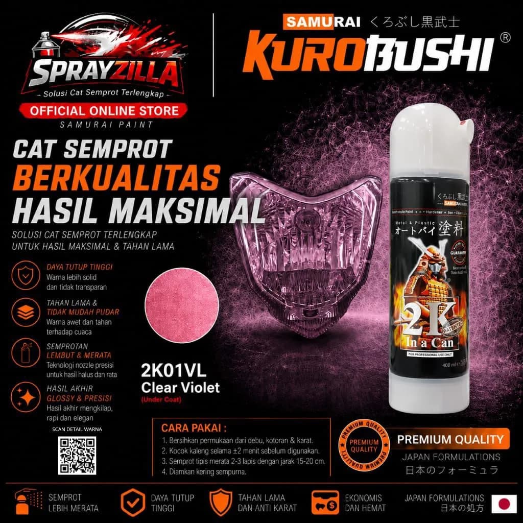 Samurai Paint Clear Violet 2K01VL Cat Aerosol Kualitas Kompresor