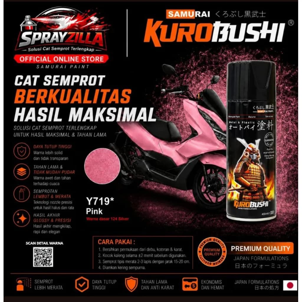 Samurai Paint Pink Yamaha #Y719 Cat Aerosol Kualitas Kompresor