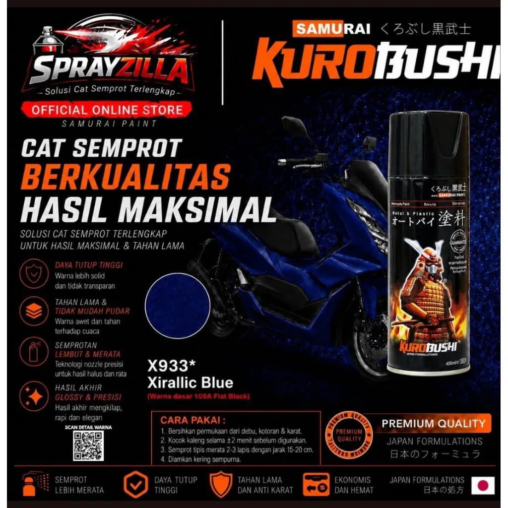 Samuraipaint, Xirallic Blue #X933* Cat Aerosol Kualitas Kompresor