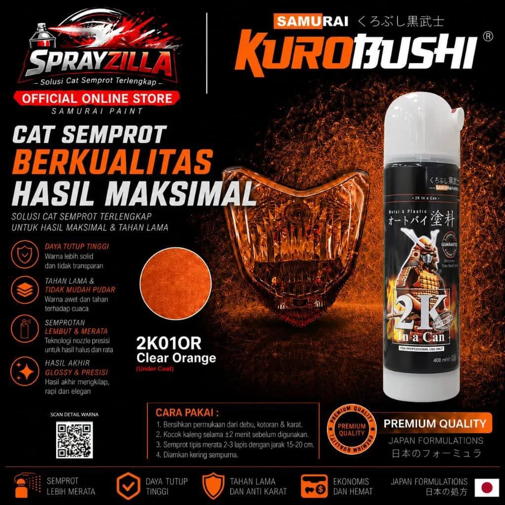 Samurai Paint Clear Orange 2K01OR Cat Aerosol Kualitas Kompresor