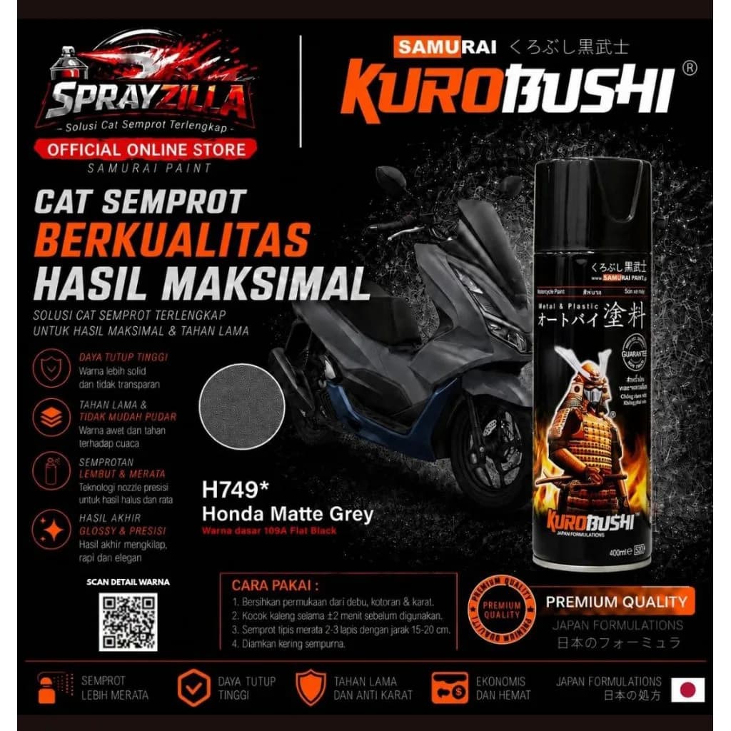 Samurai Paint Honda Matte Grey Honda #H749 Cat Aerosol Kualitas Kompresor