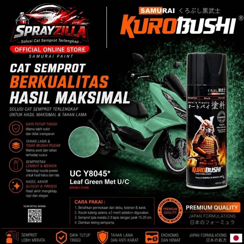 2 Coat Yamaha Samurai Paint Leaf Green Met UC + TC Y8045 Cat Aerosol Kualitas Kompresor