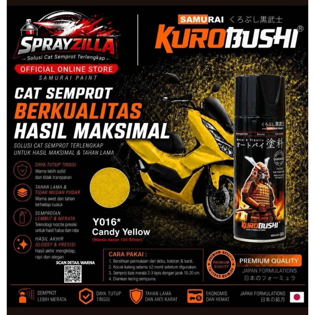 Samurai Paint Candy Yellow Yamaha Y016* Cat Aerosol Kualitas Kompresor