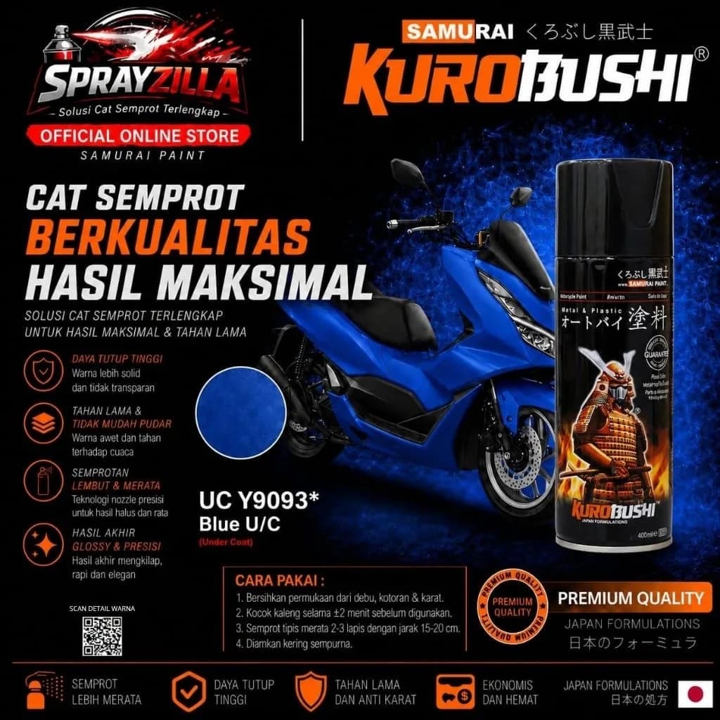2 Coat UC+TC Y9093 Blue - SAMURAI PAINT Cat semprot/Pilox/Aerosol
