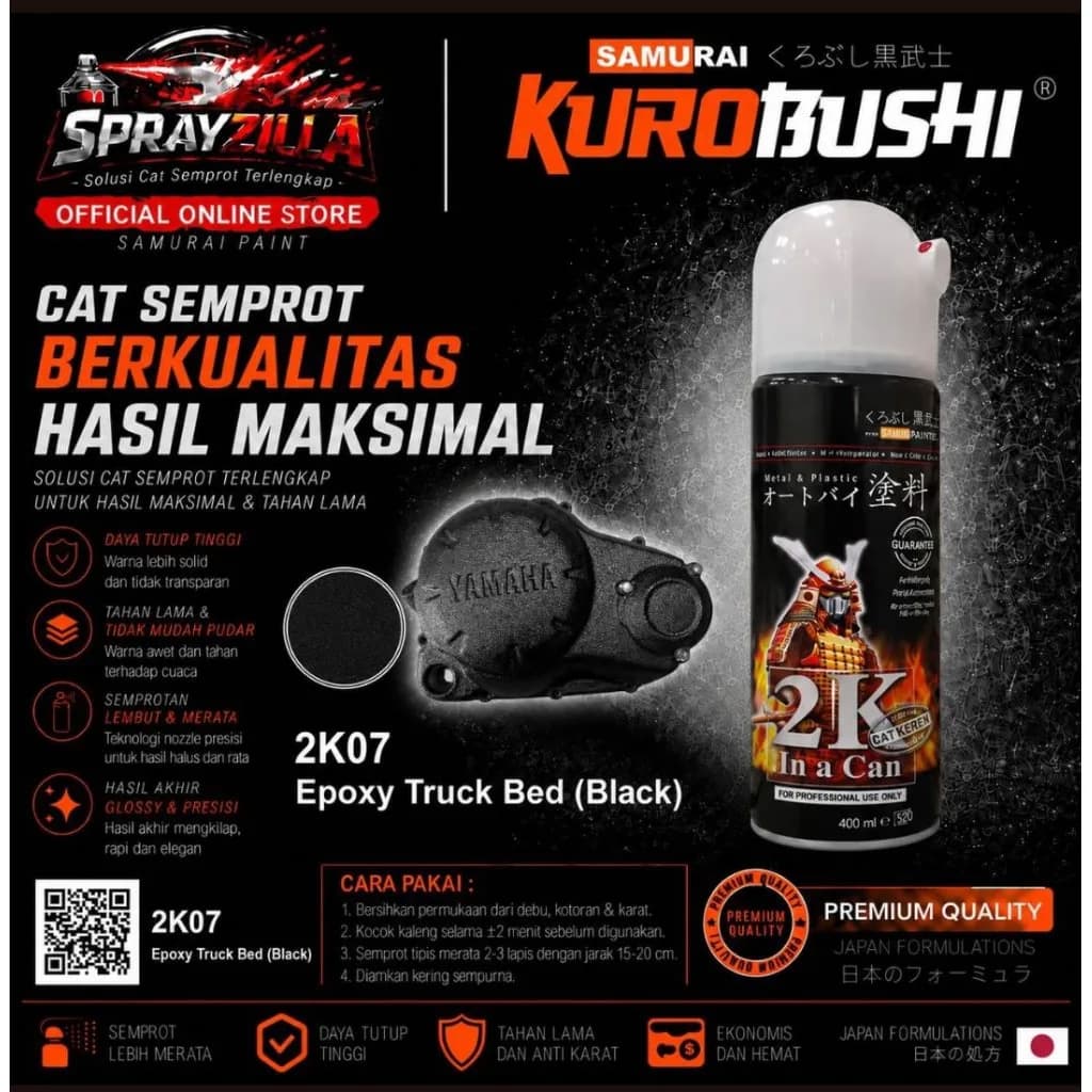 Samurai Paint Epoxy Truck Bed (Black) 2K07 Cat Aerosol Kualitas Kompresor