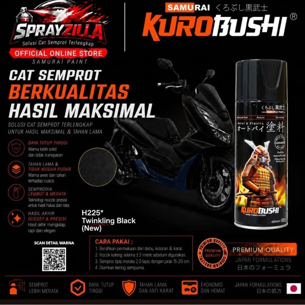 Samurai Paint Twinkling Black (New) H225* Cat Aerosol Kualitas Kompresor
