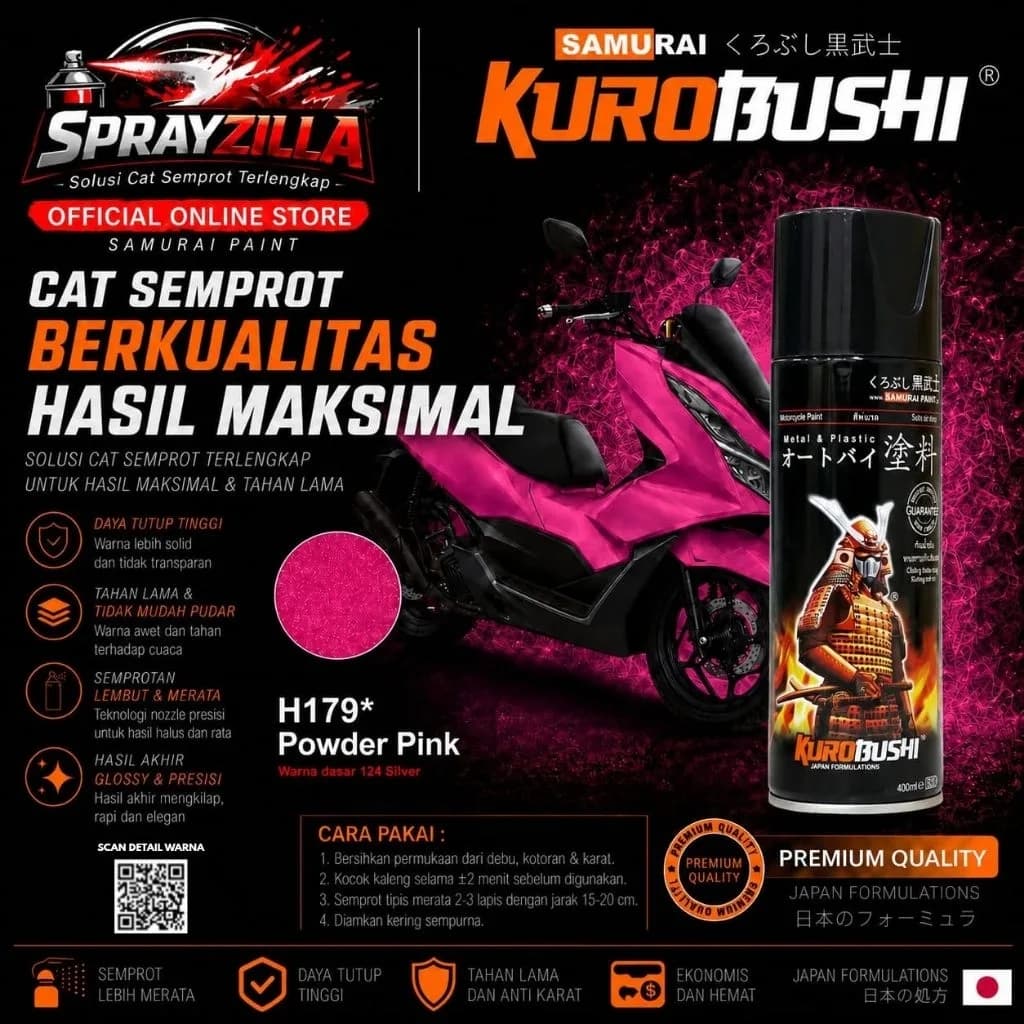 Samurai Paint Powder Pink Honda H179* Cat Aerosol Kualitas Kompresor