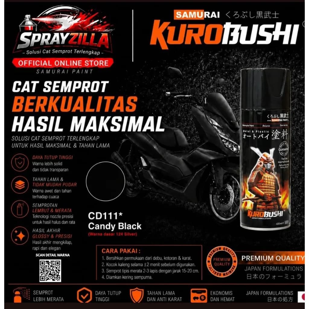 Samurai Paint Candy Black CD111* Cat Aerosol Kualitas kompresor