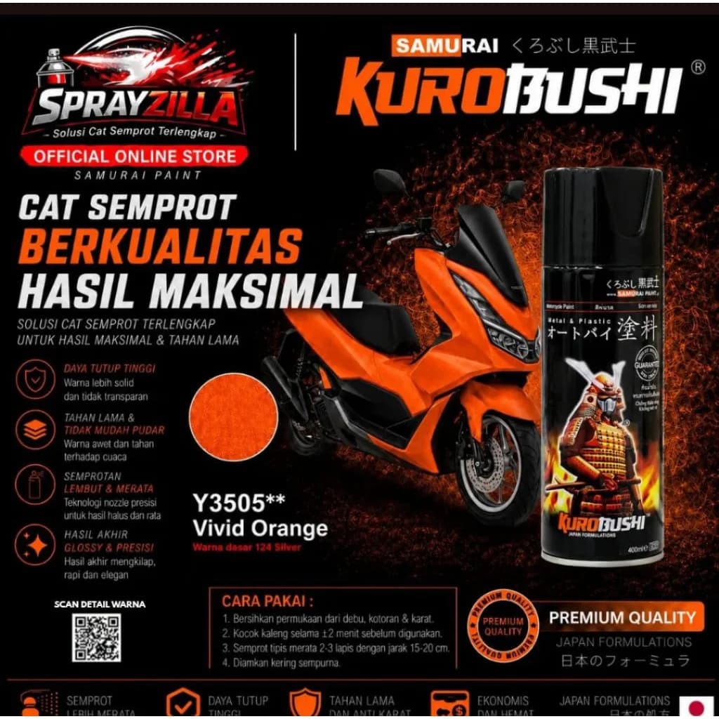 Samurai Paint Vivid Orange Yamaha #Y3505 Cat Aerosol Kualitas Kompresor