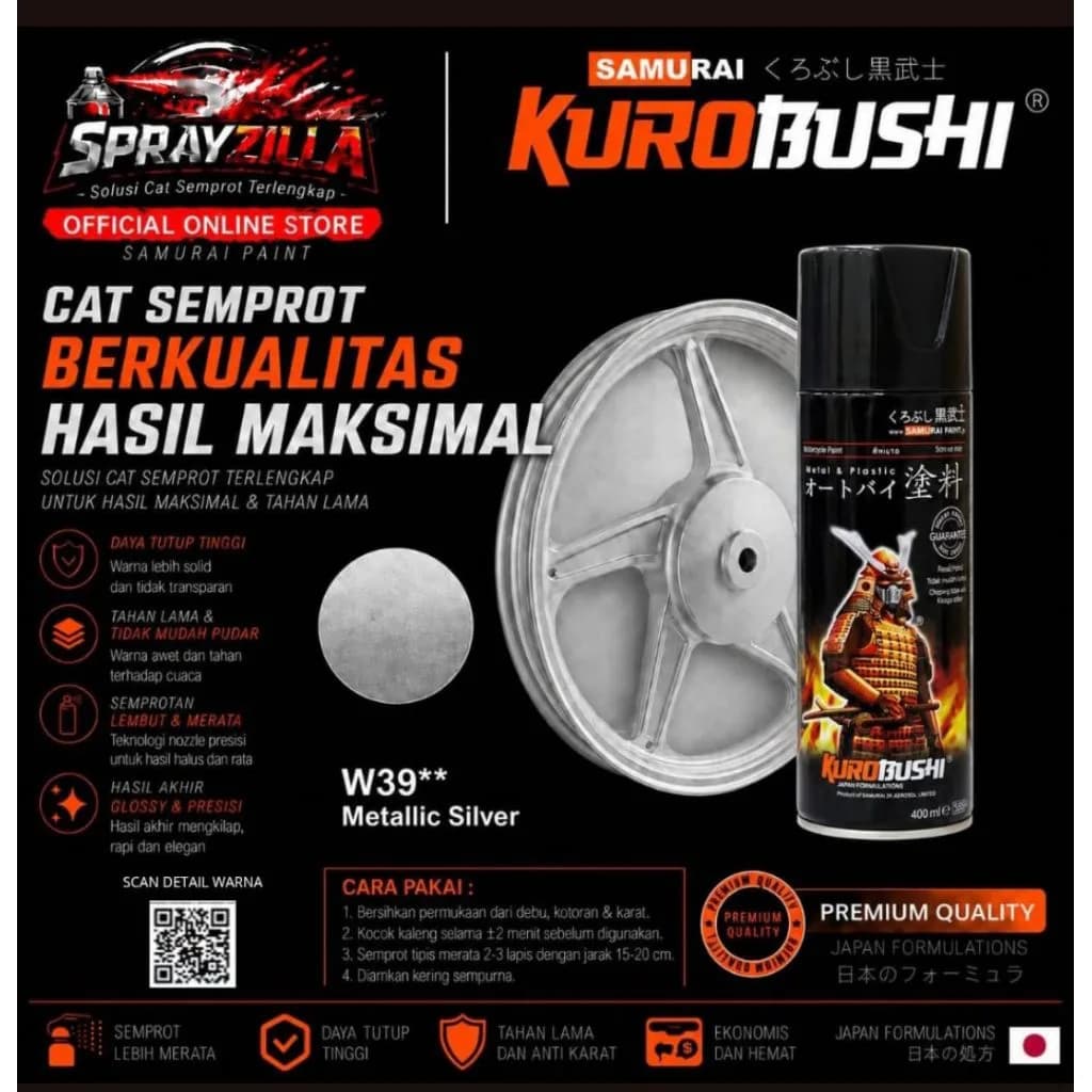 Samurai Paint Warna Metallic Silver Velg Wheel Alloy #w39 Cat Aerosol Kualitas Kompresor