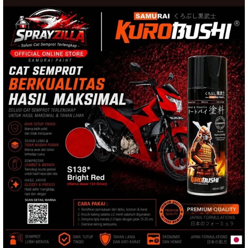 Samurai Paint Bright red Suzuki #S138 Cat Aerosol Kualitas Kompresor warna cat motor suzuki