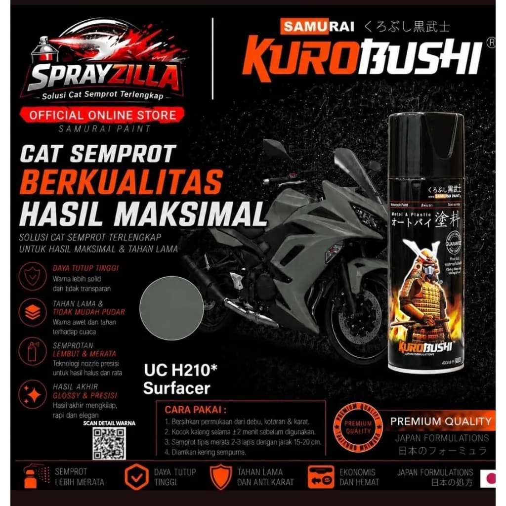 Samurai Paint Surfacer #UC H210* ( isi 400 ML & Warna grey ) Epoxy 1k series / undercoats 1k