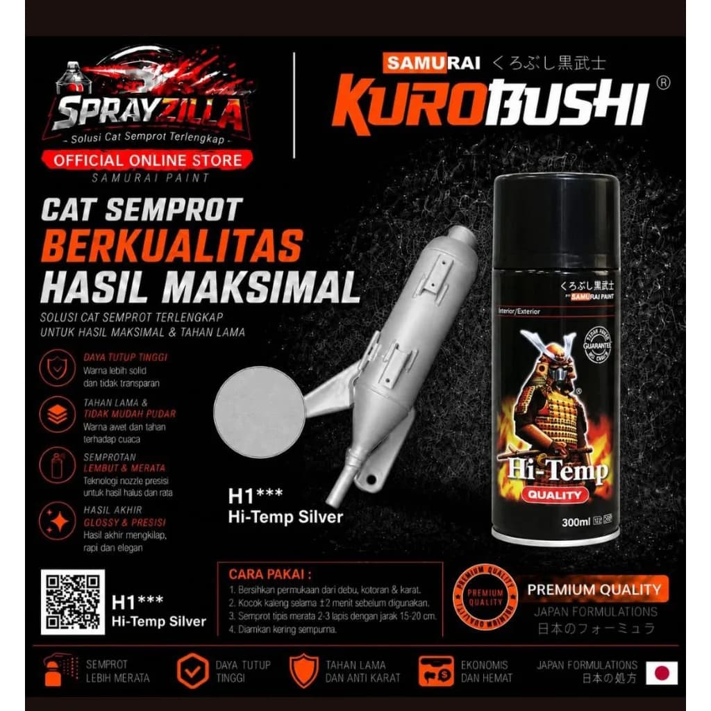 Samurai Paint Hi temp #H1 ( isi 300Ml & warna silver doff ) cat knalpot , cat samurai tahan panas