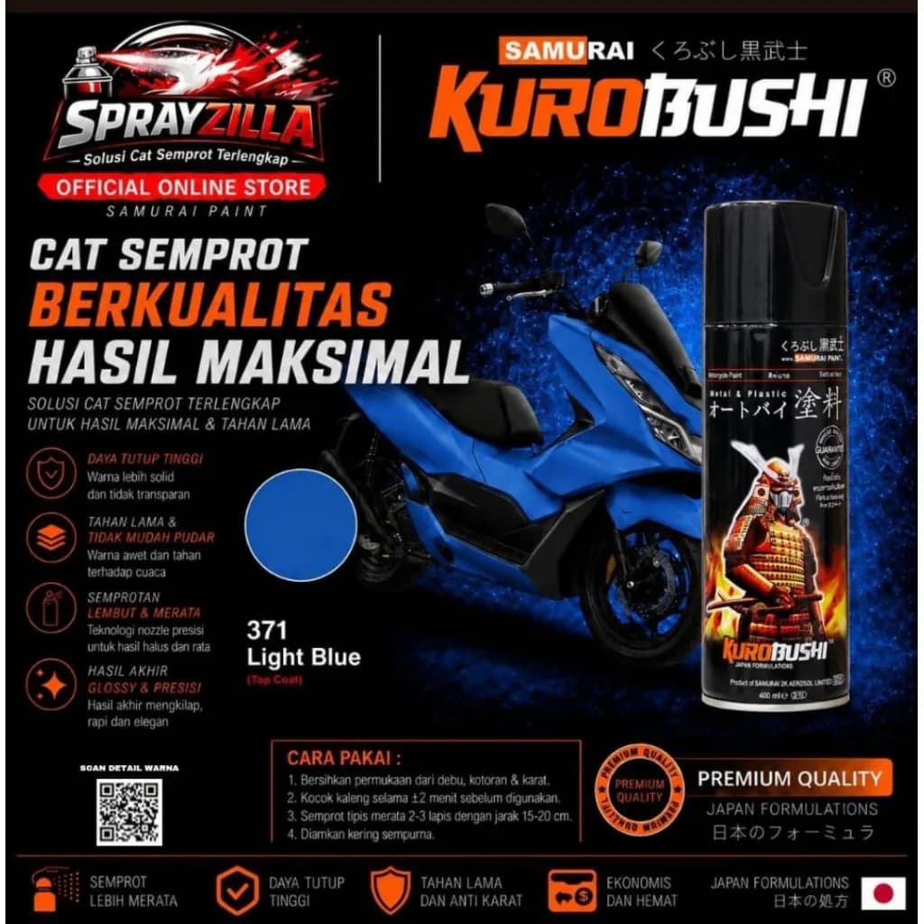 Samurai Paint Standard Light Blue 371 Biru Muda Standar #371 Cat Aerosol Kualitas Kompresor