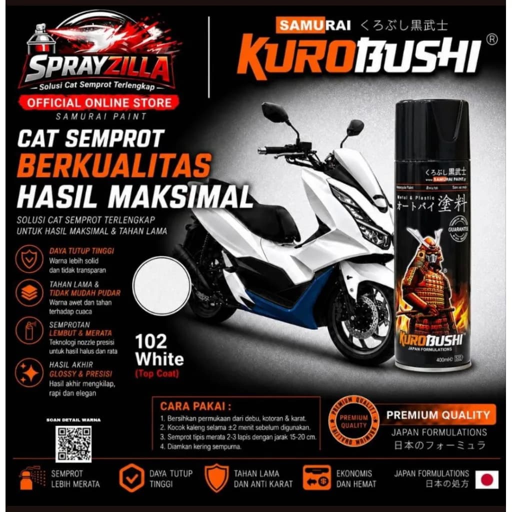 Samurai Paint no star White 102 Putih Standar #102 pylox Cat motor Cat semprot Kualitas Kompresor